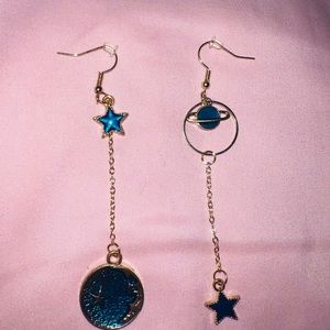 Blue and gold earrings space themed
